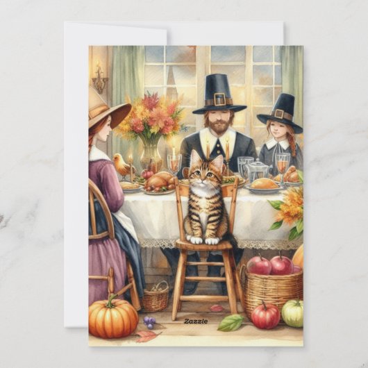 かわいい家族と猫感謝祭ホリデーカード シーズンカード (裏面)