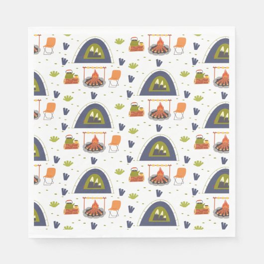 かわいい家族のキャンプ焚き火&テント スタンダードランチョンナプキン (正面)