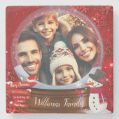 かわいい家族のクリスマススノーグローブ写真 ストーンコースター (正面)
