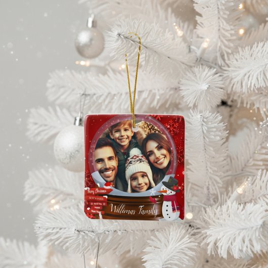 かわいい家族のクリスマススノーグローブ写真 セラミックオーナメント