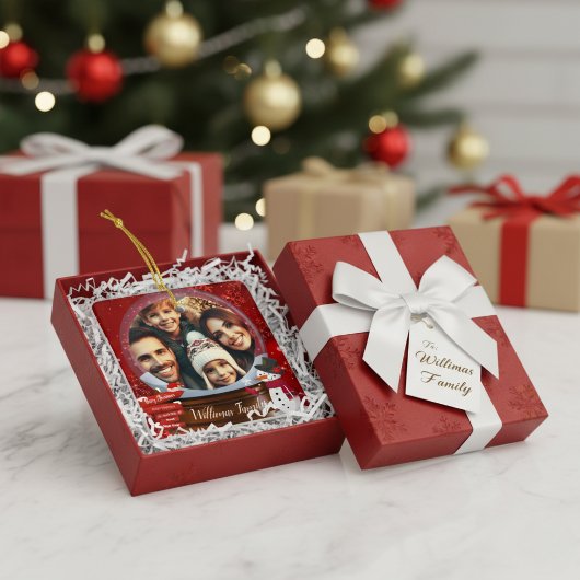 かわいい家族のクリスマススノーグローブ写真 セラミックオーナメント