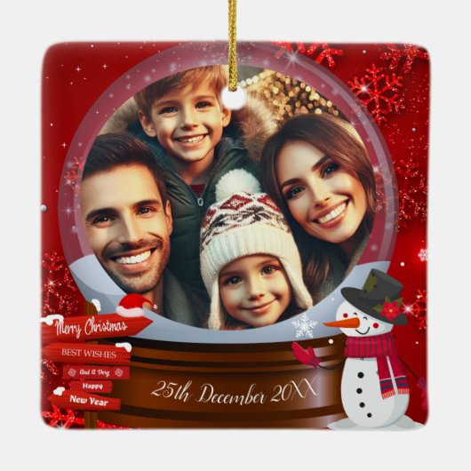 かわいい家族のクリスマススノーグローブ写真 セラミックオーナメント (裏面)