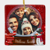 かわいい家族のクリスマススノーグローブ写真 セラミックオーナメント (正面)