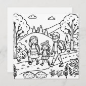 かわいい家族のハイキングとキャンプのカラーリングページ (正面/裏面)