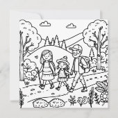 かわいい家族のハイキングとキャンプのカラーリングページ (正面)