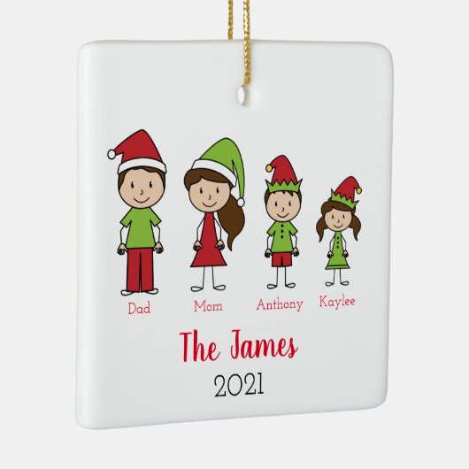 かわいい家族のパーソナライズされたクリスマス セラミックオーナメント (右)