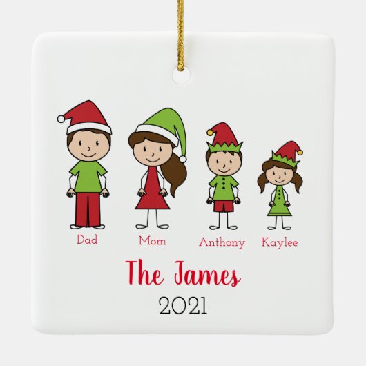 かわいい家族のパーソナライズされたクリスマス セラミックオーナメント (裏面)