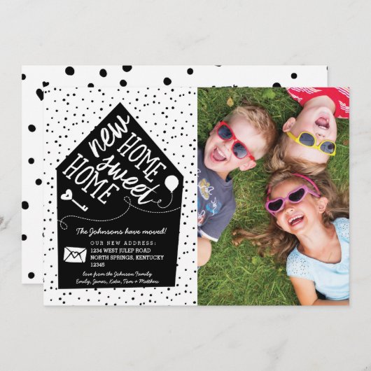 かわいい家族の写真を移動アナウンスメントカード 案内状 (正面/裏面)