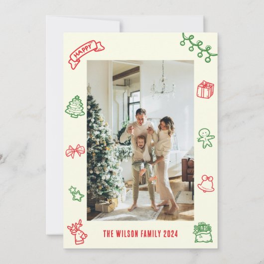 かわいい家族の写真ドードルクリスマスホリデーカード シーズンカード (裏面)