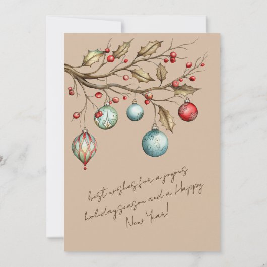 かわいい家族の写真フレームベージュウォーターカラークリスマス シーズンカード (裏面)