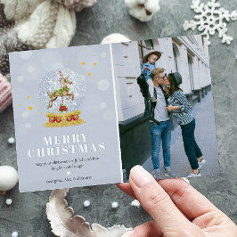 かわいい家族の写真 スノードーム メリークリスマス シーズンカード