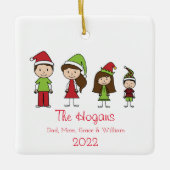 かわいい家族の名前&年のクリスマスパーソナライズされた セラミックオーナメント (正面)