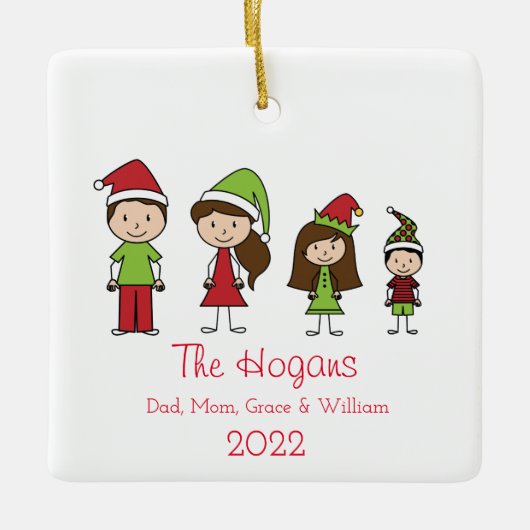 かわいい家族の名前&年のクリスマスパーソナライズされた セラミックオーナメント (正面)