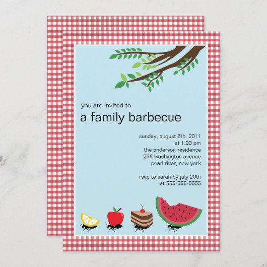 かわいい家族の夏BBQのパーティの招待状 招待状 (正面/裏面)
