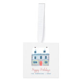 かわいい家族の家の青い写真クリスマス キューブオーナメント (正面)