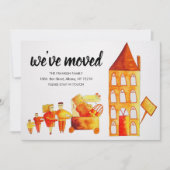 かわいい家族の引越しホーム引っ越しました新しいアドレス 案内状 (正面)
