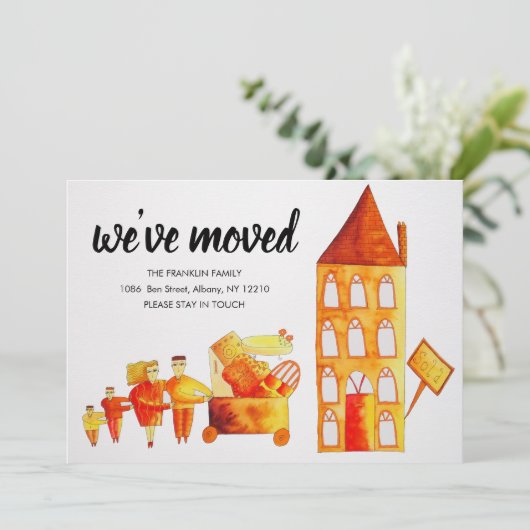 かわいい家族の引越しホーム引っ越しました新しいアドレス 案内状 (スタンド正面)