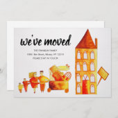 かわいい家族の引越しホーム引っ越しました新しいアドレス 案内状 (正面/裏面)