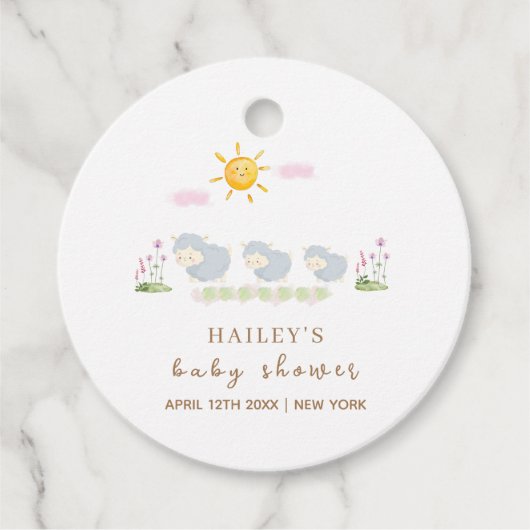 かわいい家族の羊のフローラガーデン赤ちゃんシャワー フェイバータグ (正面)