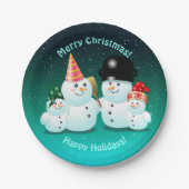 かわいい家族の雪だるま ペーパープレート (正面)