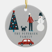 かわいい家族クリスマスツリー北欧の写真 セラミックオーナメント (正面)