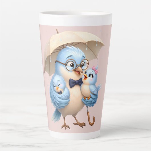 かわいい家族デザインの父鳥ラテマグ カフェラテマグ (正面)