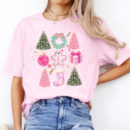 かわいい家族モダンクリスマス女子ホリデーシャツ Tシャツ