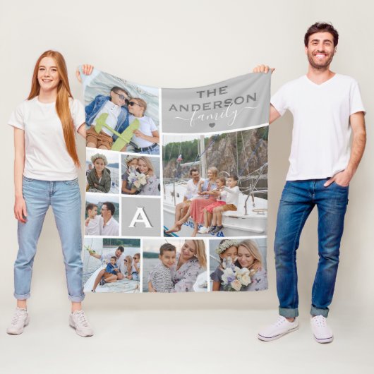 かわいい家族モノグラムフォトコラージュ フリースブランケット (インサイチュ)