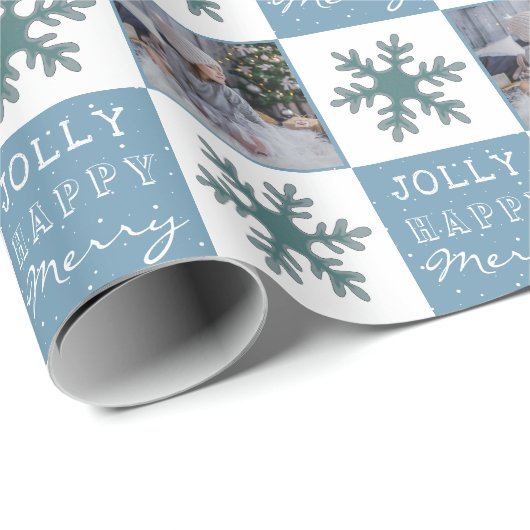 かわいい家族写真ブルースノーフレーククリスマス ラッピングペーパー (ロールコーナー)