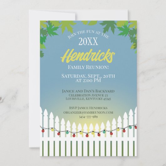 かわいい家族懇親会のピケ飾ット柵 招待状 (正面)