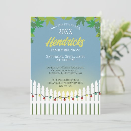 かわいい家族懇親会のピケ飾ット柵 招待状 (スタンド正面)