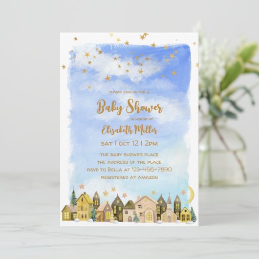 かわいい家男女兼用々赤ちゃんシャワー 招待状 (スタンド正面)