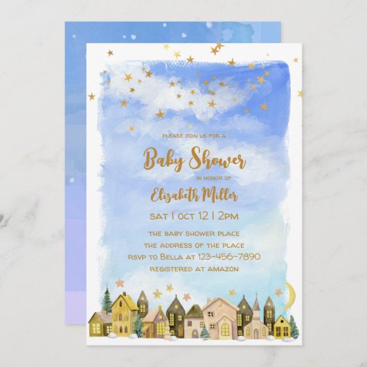 かわいい家男女兼用々赤ちゃんシャワー 招待状 (正面/裏面)