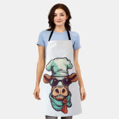 かわいい家畜にメガネをかけたシェフ牛 エプロン (着用した状態)