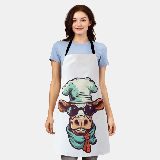 かわいい家畜にメガネをかけたシェフ牛 エプロン (着用した状態)