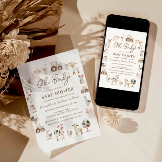 かわいい家畜の赤男女兼用ちゃんシャワー 招待状