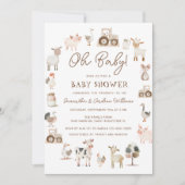 かわいい家畜の赤男女兼用ちゃんシャワー 招待状 (正面)