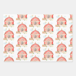 かわいい家畜納屋周囲の庭及び牛誕生日 ラッピングペーパーシート