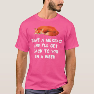 かわいい寝ているキツネのメッセージを残して 面白い Tシャツ