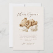 かわいい寝ているテディベアのベイビーシャワー感謝カード 招待状 (正面)