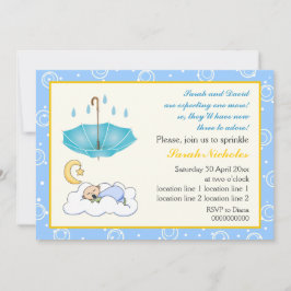 かわいい寝ている赤ちゃん男の子 青と黄色のスパークル 招待状