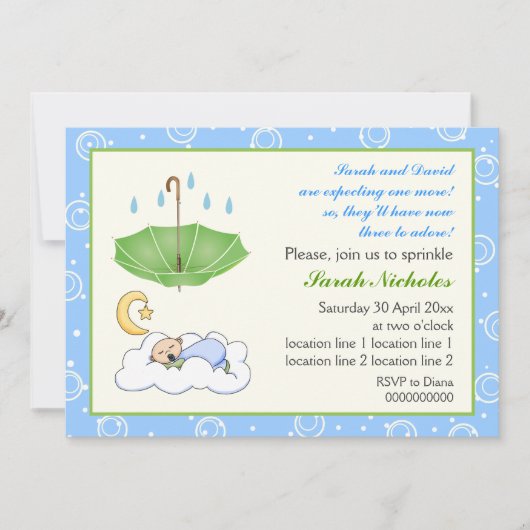 かわいい寝ている青と緑の赤ちゃん男の子 招待状 (正面)