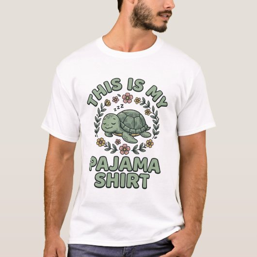 かわいい寝てるカメのパジャマシャツ ビンテージ風デザイン Tシャツ (正面)