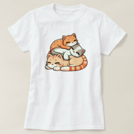 かわいい寝てるジンジャー子猫の積み重ね かわいいイラスト Tシャツ