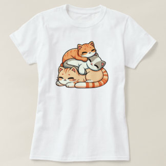 かわいい寝てるジンジャー子猫の積み重ね かわいいイラスト Tシャツ