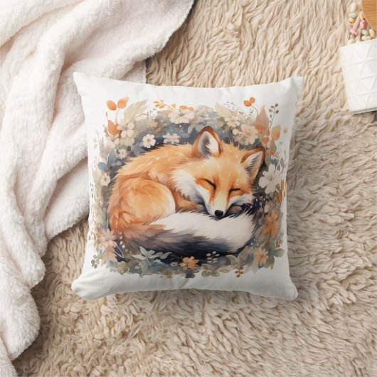 かわいい寝るキツネ クッション (ブランケット)