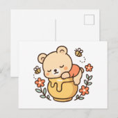 かわいい寝るクマのハチミツポットのかわいいデザイン シーズンポストカード (正面/裏面)