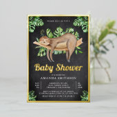かわいい寝るナマケモノの黒板ベビーシャワー ゴールド 箔招待状 (立ち正面)