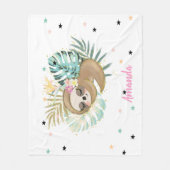 かわいい寝るナマケモノ、星、プリンセス フリースブランケット (正面)