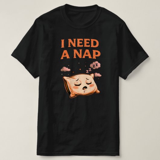かわいい寝るユーモア枕イラスト Tシャツ (デザイン正面)